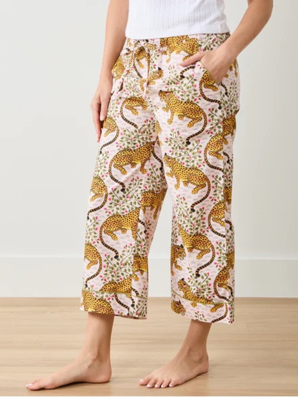 PrintFresh Bagheera Cropped PJ Pants Size XS Blush Pink Tiger Animal Print